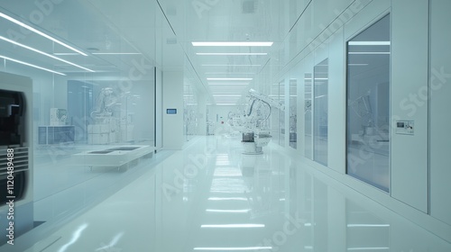 An advanced cleanroom environment with technicians working on semiconductor production.

 photo