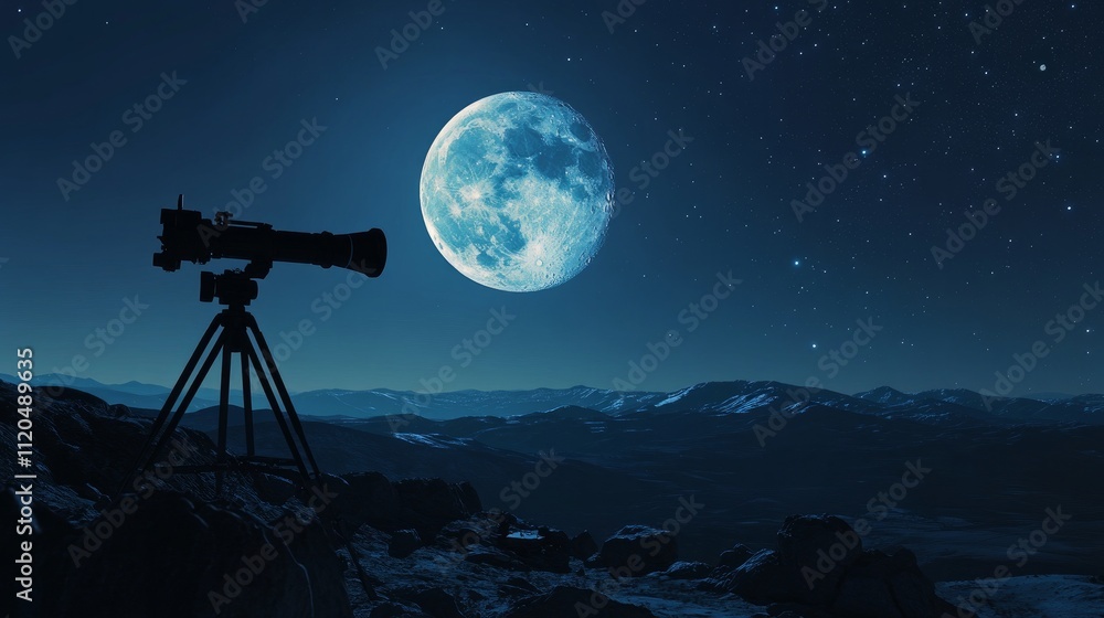 A digital camera and telescope capturing a clear view of a full moon in the night sky.
A digital camera and telescope capturing a clear view of a full moon in the night sky.
