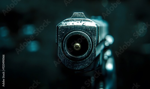 a single bullet lined up perfectly within the chamber, emphasizing the tension and focus. photo