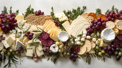 A Delicious Cheese Board Featuring Grapes and Crackers photo