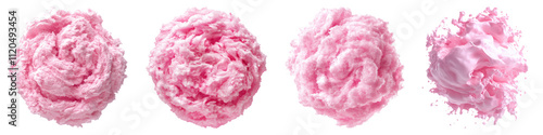 Pink cotton candy isolated on transparent background, Set of
