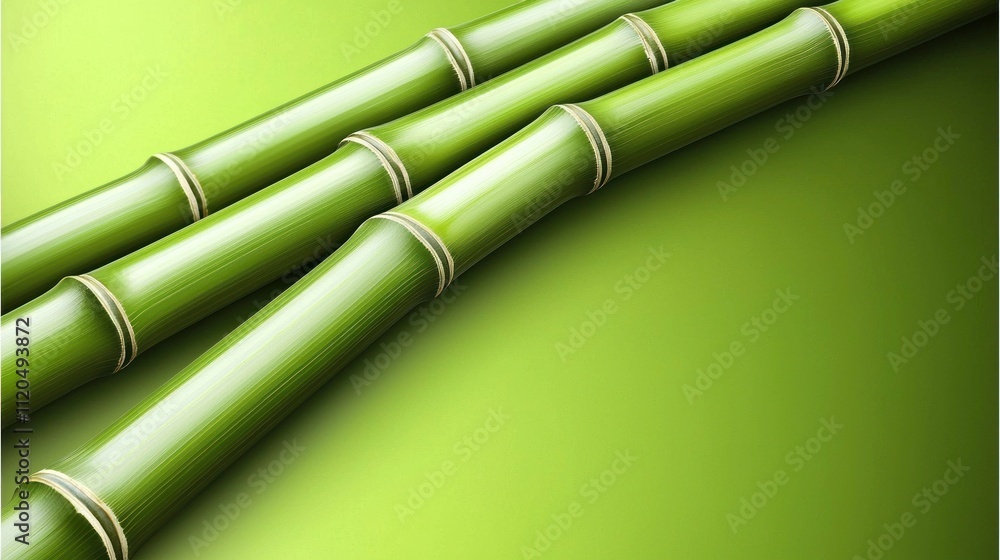 Bamboo stalks arranged on a vibrant green background. Bamboo stalks arranged on a vibrant green background.