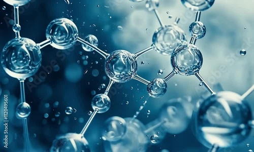 Close-Up of Water Molecules with Clear Blue Background, Highlighting the Beauty and Complexity of Chemical Structures