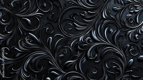 Elegant black floral texture with intricate designs.