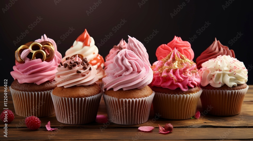 A photo of an artistic arrangement of gourmet cupcake