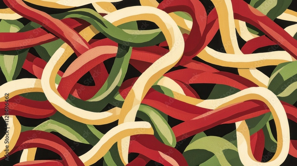 Colorful abstract design resembling intertwined pasta strands. Colorful abstract design resembling intertwined pasta strands.