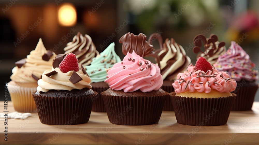 A photo of an assortment of gourmet cupcakes A photo of an assortment of gourmet cupcakes