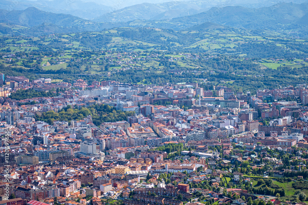 Panoramic view on Oviedo city and surrounding mountains in Oviedo, Spain Panoramic view on Oviedo city and surrounding mountains in Oviedo, Spain
