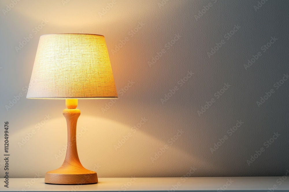 A lamp is lit up and sitting on a table A lamp is lit up and sitting on a table