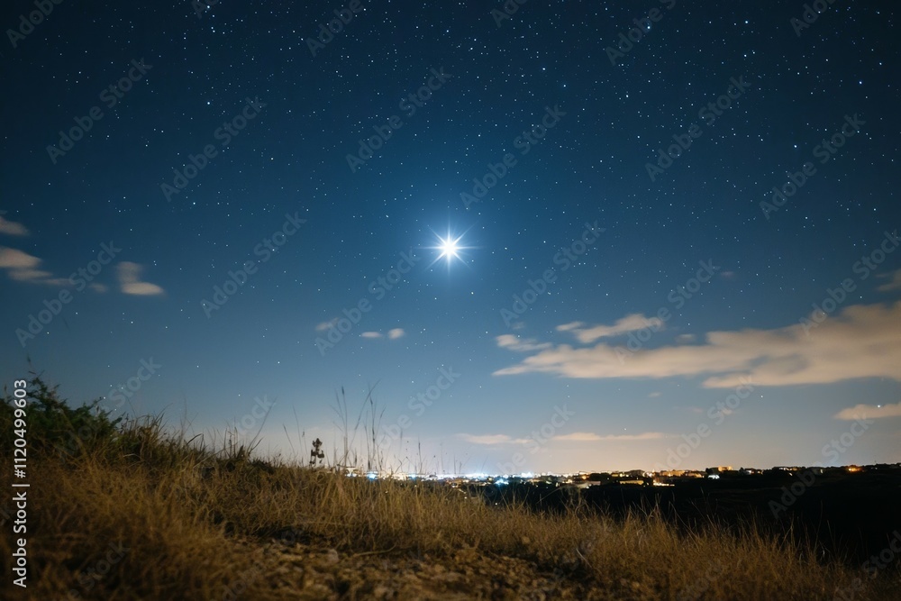 A bright star is shining in the night sky. Unique or different concept A bright star is shining in the night sky. Unique or different concept