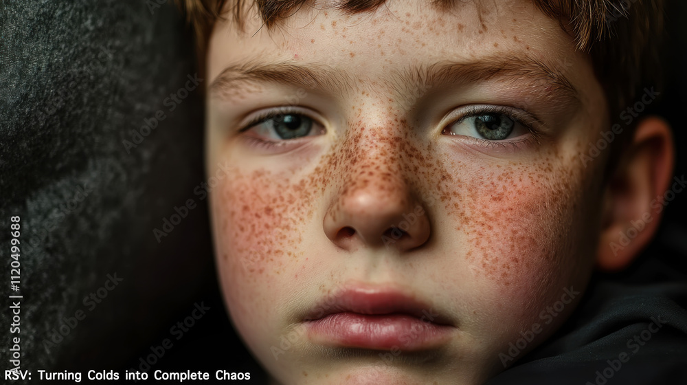 Close-up of a young person with a stuffy nose and expressions of discomfort Close-up of a young person with a stuffy nose and expressions of discomfort