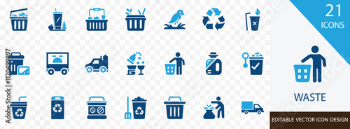 Waste solid icon set. containing recycle, compost, landfill, pollution, e-waste, plastic, zero-waste and more vector design