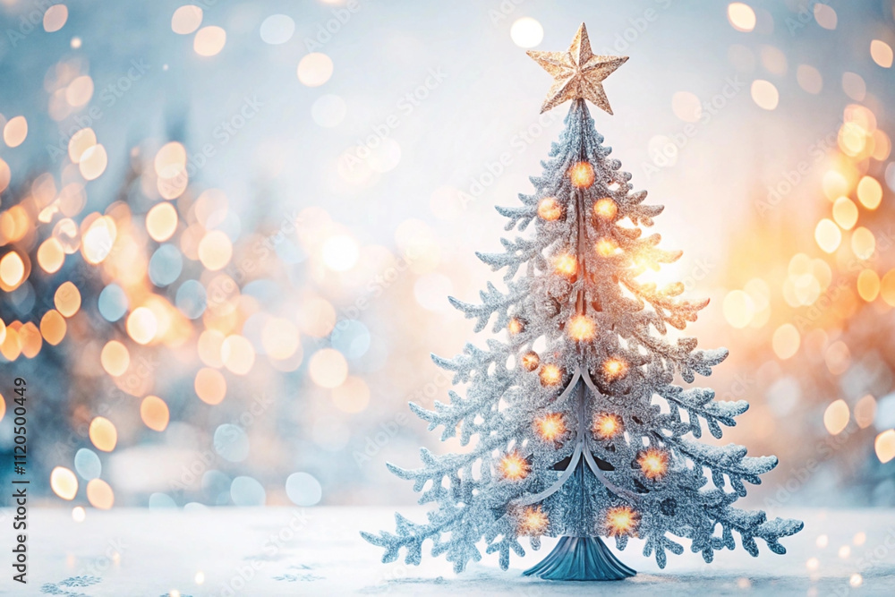 Festive miniature Christmas tree with lights and bokeh background. Festive miniature Christmas tree with lights and bokeh background.