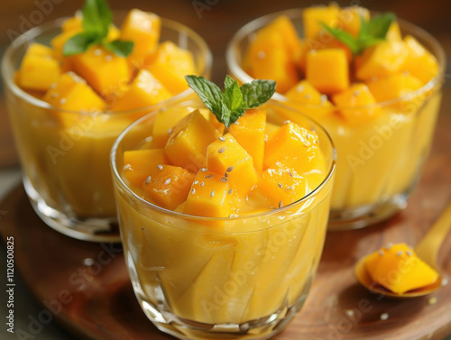 Refreshing mango sago dessert with mint garnish for summer treats