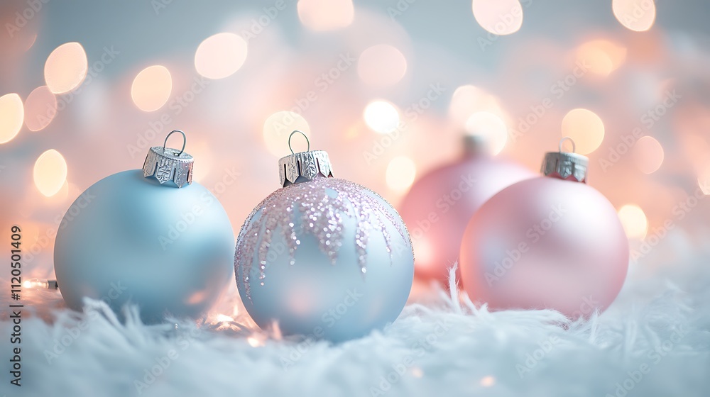Pastel-colored Christmas baubles with beautiful bokeh lights, creating a soft and festive background. Pastel-colored Christmas baubles with beautiful bokeh lights, creating a soft and festive background.