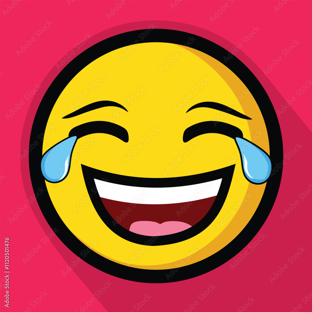 Laughing Emoji with Tears of Joy vector illustration design and pop art Laughing Emoji stickers design with pink background Laughing Emoji with Tears of Joy vector illustration design and pop art Laughing Emoji stickers design with pink background