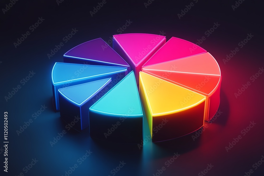 Obraz premium Neon Colors Pie Chart Representing Business Segments