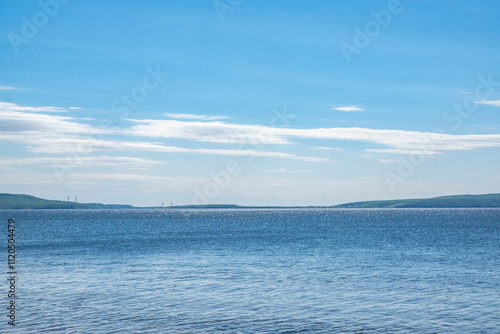 landscape with mountain and river views on a sunny summer day
