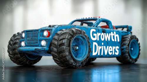 Conceptual 3D Illustration of Growth Drivers on Powerful Vehicle for Business Success