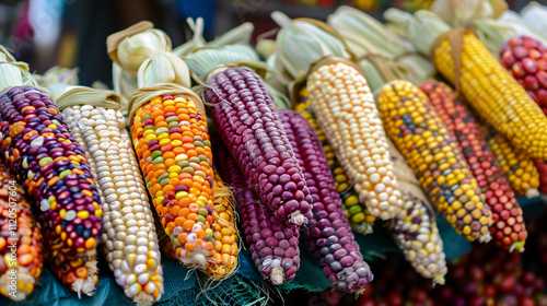 Various types of corn for sale at a market in Mexico City.