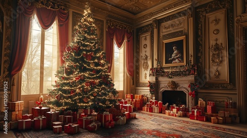 Wallpaper Mural Richly decorated Christmas tree with many presents in an old-fashioned room. Torontodigital.ca