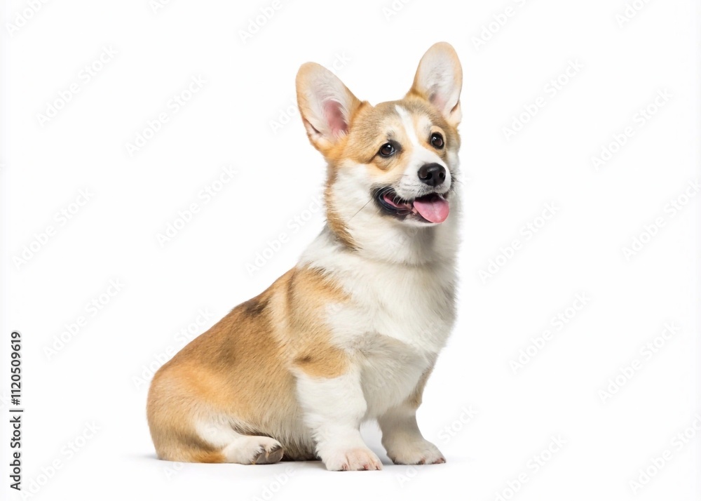 cute corgi puppy dog sitting isolated on white background , front view . cute corgi puppy dog sitting isolated on white background , front view .