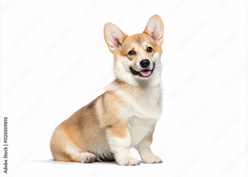 cute corgi puppy dog sitting isolated on white background , front view . cute corgi puppy dog sitting isolated on white background , front view .