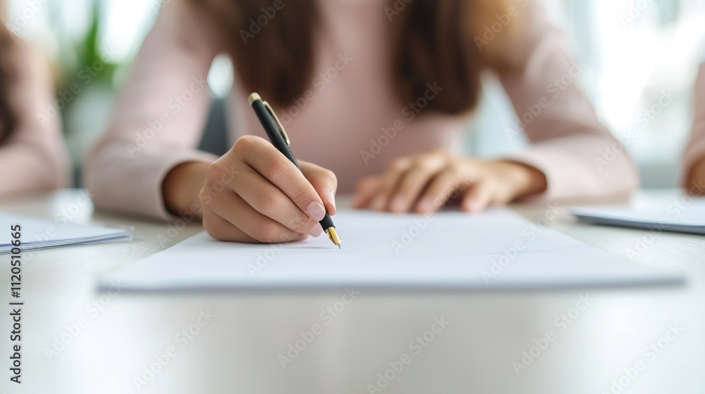 Writing in a Classroom Setting with Pens and Paper, Students exam test preparation concentration concept. Writing in a Classroom Setting with Pens and Paper, Students exam test preparation concentration concept.
