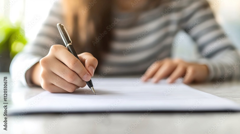 Students Writing Quietly with Pen on Paper, Students exam test preparation concentration concept. Students Writing Quietly with Pen on Paper, Students exam test preparation concentration concept.
