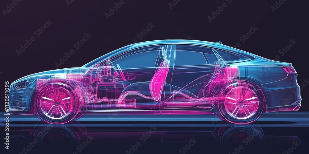 3D transparent view of car showcasing its internal components and innovative design features for optimal performance 3D transparent view of car showcasing its internal components and innovative design features for optimal performance