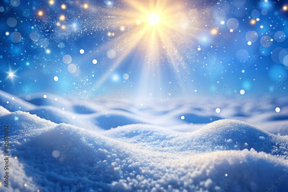 Magical winter snow landscape with sunbeams and sparkling lights. Magical winter snow landscape with sunbeams and sparkling lights.