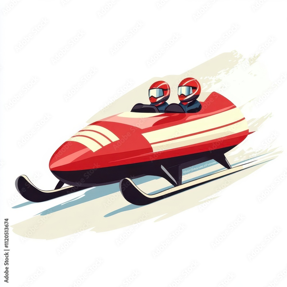 a bobsled clipart, winter sports equipment, flat red and white design, isolated on white background a bobsled clipart, winter sports equipment, flat red and white design, isolated on white background