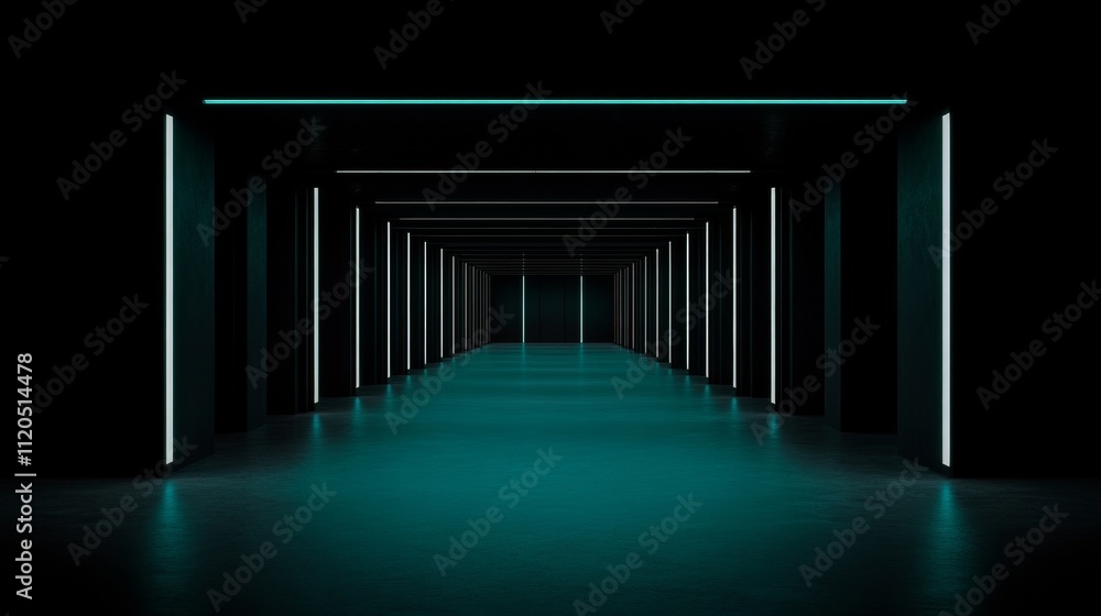Futuristic Tunnel with Neon Arches and Dark Minimalist Design Futuristic Tunnel with Neon Arches and Dark Minimalist Design