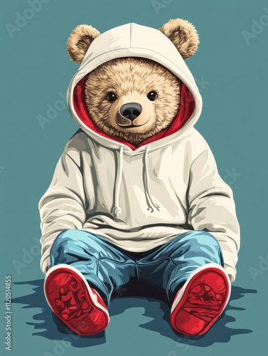 fit in slogan with bear doll sitting in between vector illustration photo