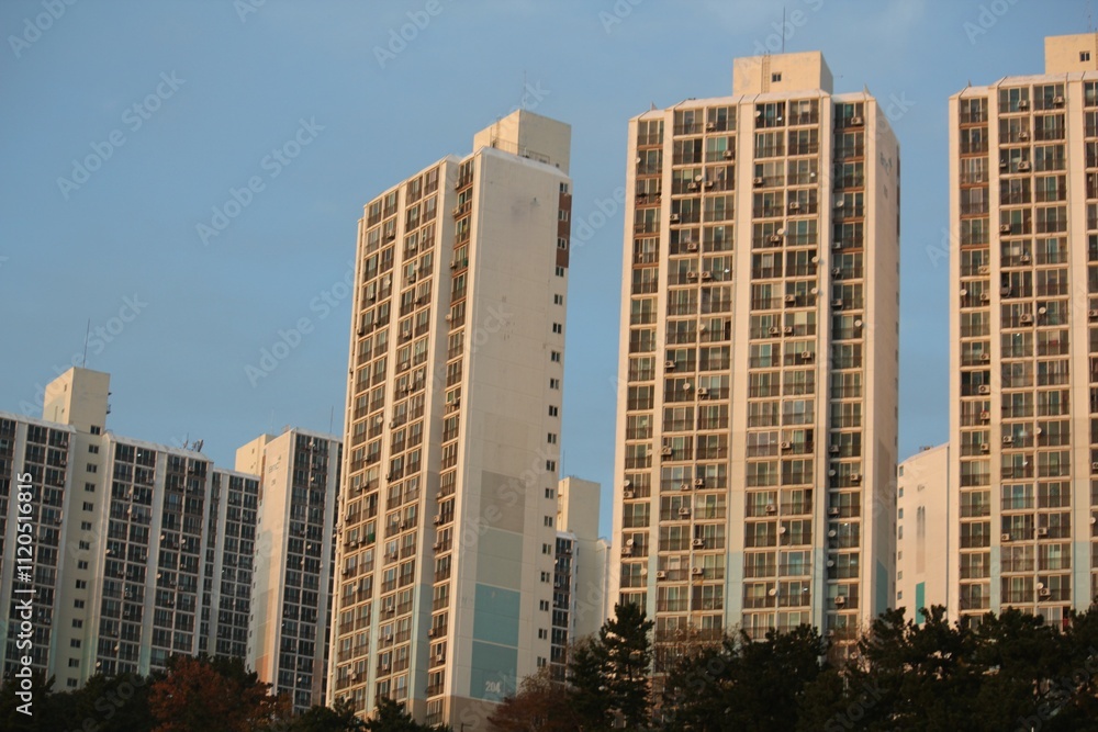 Image of apartments, sky, and clouds near Daecheongcheon walking trail
Image of apartments, sky, and clouds near Daecheongcheon walking trail