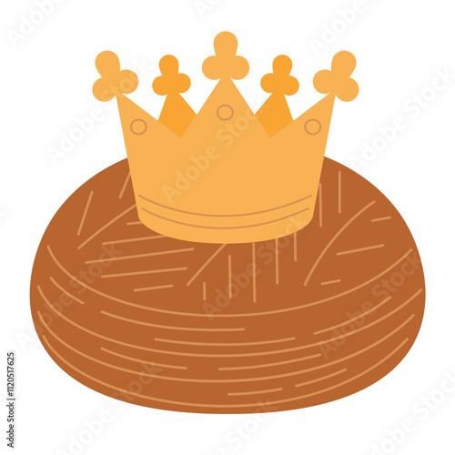 French Epiphany cake sign, symbol, vector icon. Three kings cake. Epiphany kings cake with a golden paper crown