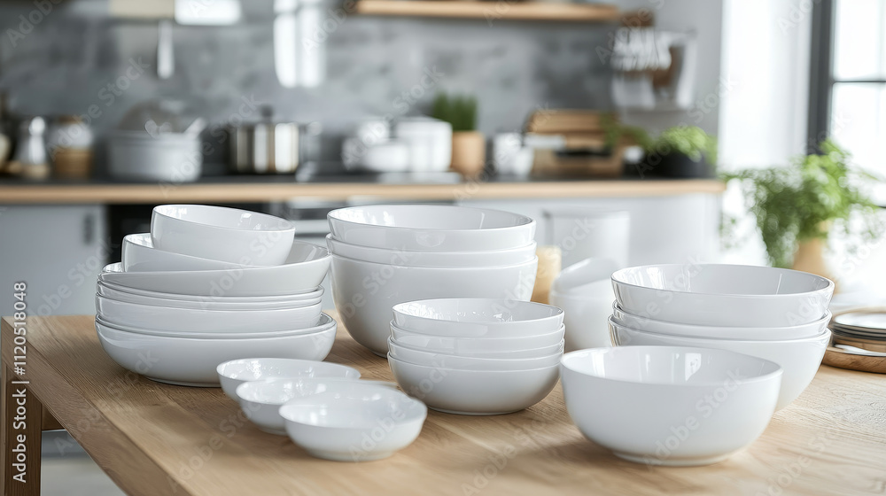 Neat and Tidy: Set of Clean Tableware in Kitchen Neat and Tidy: Set of Clean Tableware in Kitchen