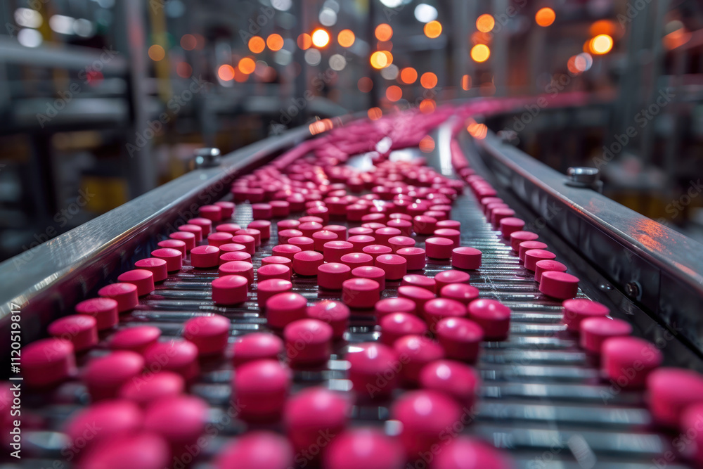 Advanced Pharma Factory with Pills on Conveyor Advanced Pharma Factory with Pills on Conveyor