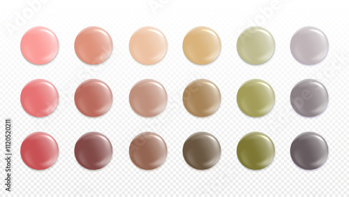 Warm autumn color palette. Eye shadow make up shades. Abstract liquid drops for cosmetics design. Vector EPS 10