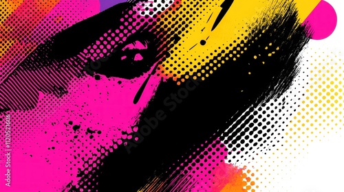 Wallpaper Mural Abstract Pop Art Eye Design: Vibrant Pink, Yellow, and Black Brushstrokes with Halftone Dots Torontodigital.ca