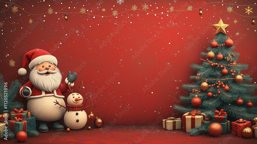 A playful holiday card with Santa Claus and snowmanr with a copy space A playful holiday card with Santa Claus and snowmanr with a copy space