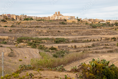 Obraz na płótnie Gozo (Għawdex) Island landscape around the village of Għarb and Basilica and Collegiate Parish church of the Visitation of Our Lady (Santwarju Bażilika tal-Madonna ta' Pinu) Malta w salonie