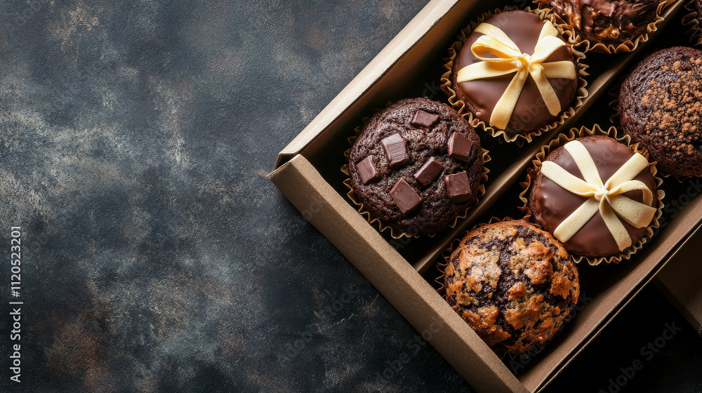 Fototapeta premium Sweet Delights: Assorted Muffins in a Gift Box