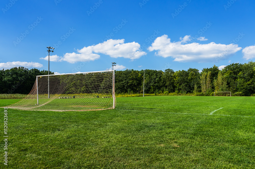 Fototapeta premium Soccer field in Heritage Green Sports Park, Hamilton, ON, Canada