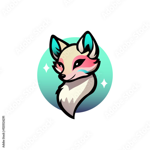 Vector fox icon. Cartoon fox logo. Fox drawn in anime style. Cute fox. Colored fox. Orange foxes brand. Wild fox in classic style. Vector illustration.