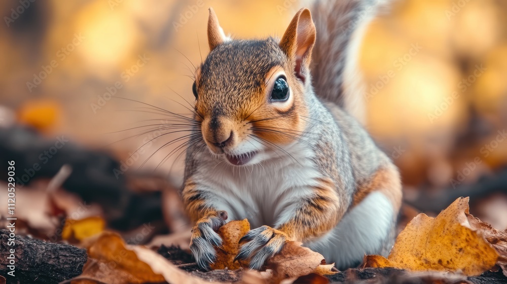 Cute squirrel eating a nut in autumn leaves Cute squirrel eating a nut in autumn leaves