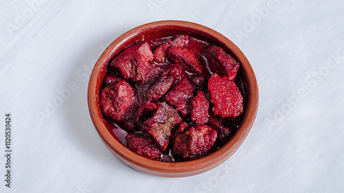 Traditional Azerbaijani  Nar Govurma. Roasted beef in pomegranate sauce photo