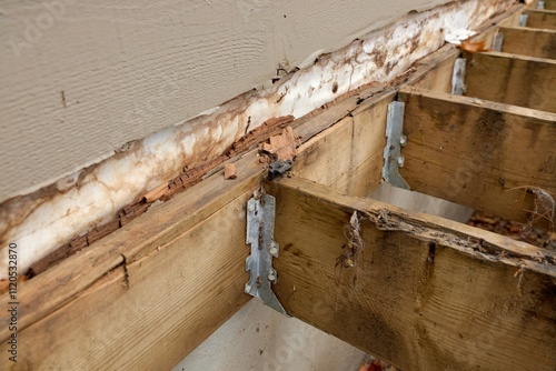 Deck Ledger Board Incorrectly Installed over Wood Siding has led to Extensive Dry Rot and Damage