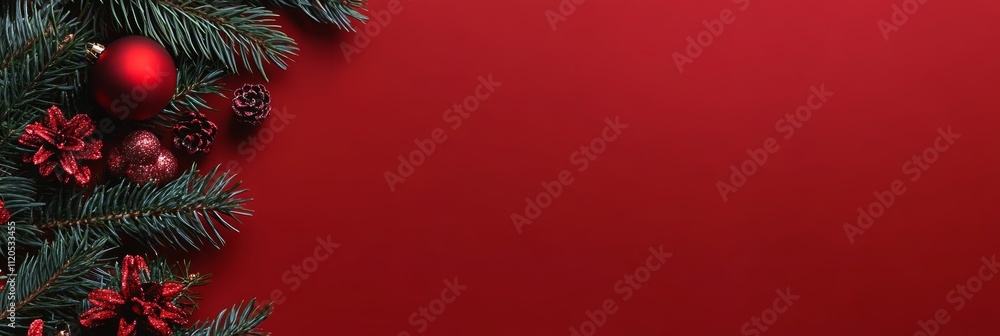 A festive array of Christmas decorations displayed against a vibrant red background, capturing the joyful spirit of the holiday season. A festive array of Christmas decorations displayed against a vibrant red background, capturing the joyful spirit of the holiday season.