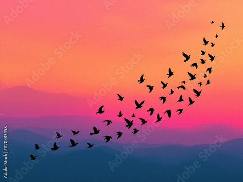 birds flying in the sunset